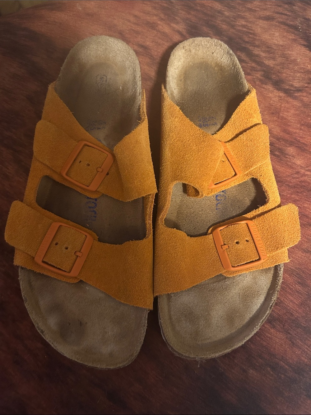 Birkenstock Orange Suede Double Buckle Sandals